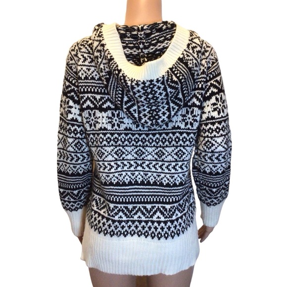 Avalanche Womens Size M Black White Fair Isle Hooded Toggle Cardigan Sweater - Picture 7 of 9